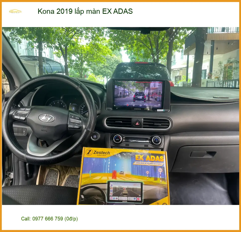 Chú Minh lắp màn EX ADAS Kona 2019 tại Quận 9, tăng cường an toàn.