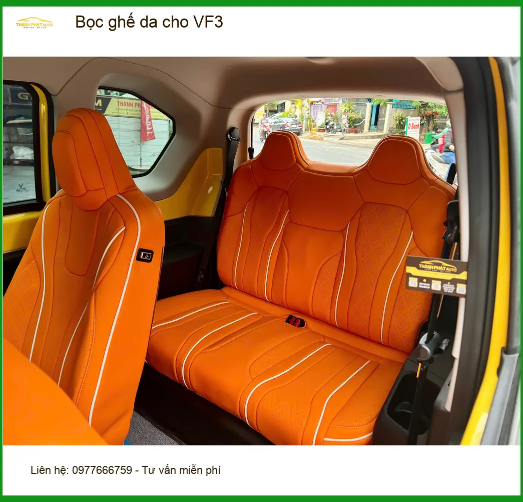Chị Mai bọc ghế da VinFast VF3 ở Phú Nhuận, nội thất đẹp, dễ vệ sinh