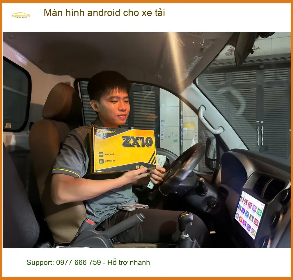 Anh Khải lắp màn hình Android xe tải Fuso tại Quận 2 để có bản đồ và giải trí. ảnh thực tế 3