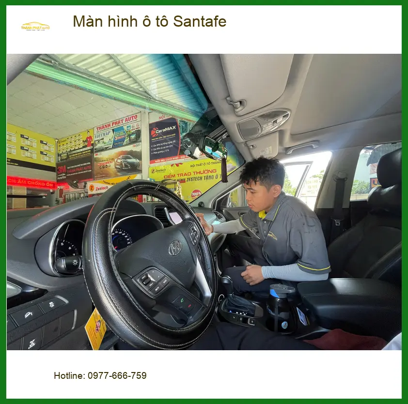 Anh Quang lắp màn hình ô tô Santafe tại Quận 9 vì màn hình zin không có CarPlay
