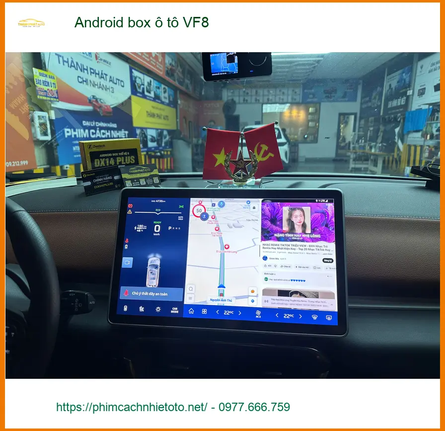 Chị Minh Thư lắp Android box ô tô VinFast VF8 tại Quận 9 để biến màn hình zin thành Smart TV