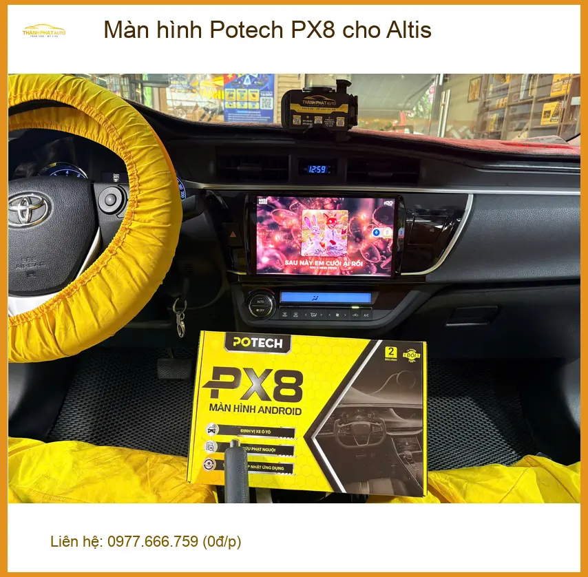 Anh Khang lắp Màn hình Potech PX8 cho Toyota Altis tại Quận Phú Nhuận vì màn zin cũ ảnh thực tế 3