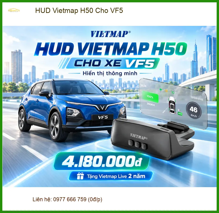 Chị Thảo My lắp HUD Vietmap H50 cho VinFast VF5 tại Quận 12 hiển thị tốc độ