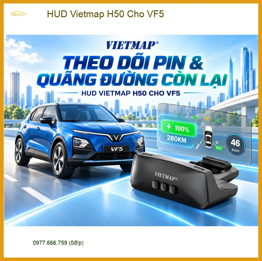 Chị Thảo My lắp HUD Vietmap H50 cho VinFast VF5 tại Quận 12 hiển thị tốc độ ảnh thực tế 2