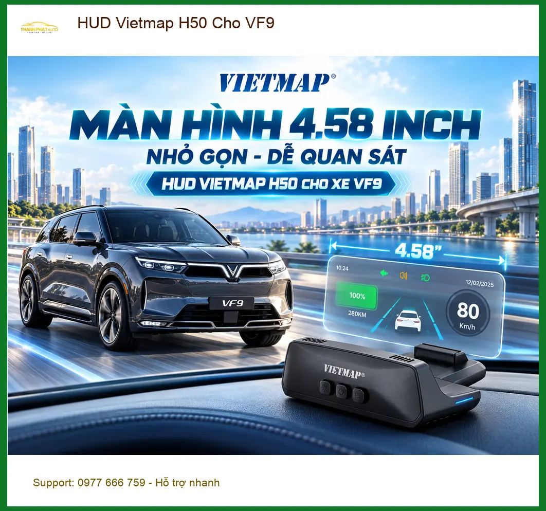 Chị Thảo lắp HUD Vietmap H50 cho VF9 tại Quận Thủ Đức để dễ dàng theo dõi thông tin lái xe