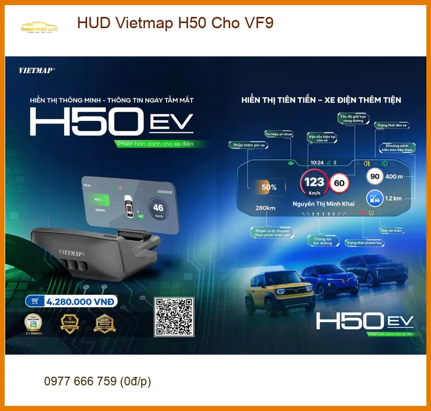 Chị Thảo lắp HUD Vietmap H50 cho VF9 tại Quận Thủ Đức để dễ dàng theo dõi thông tin lái xe ảnh thực tế 2