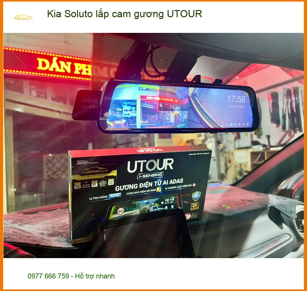 Chị Hằng lắp cam gương UTOUR Kia Soluto tại Thủ Đức để lái xe an toàn hơn